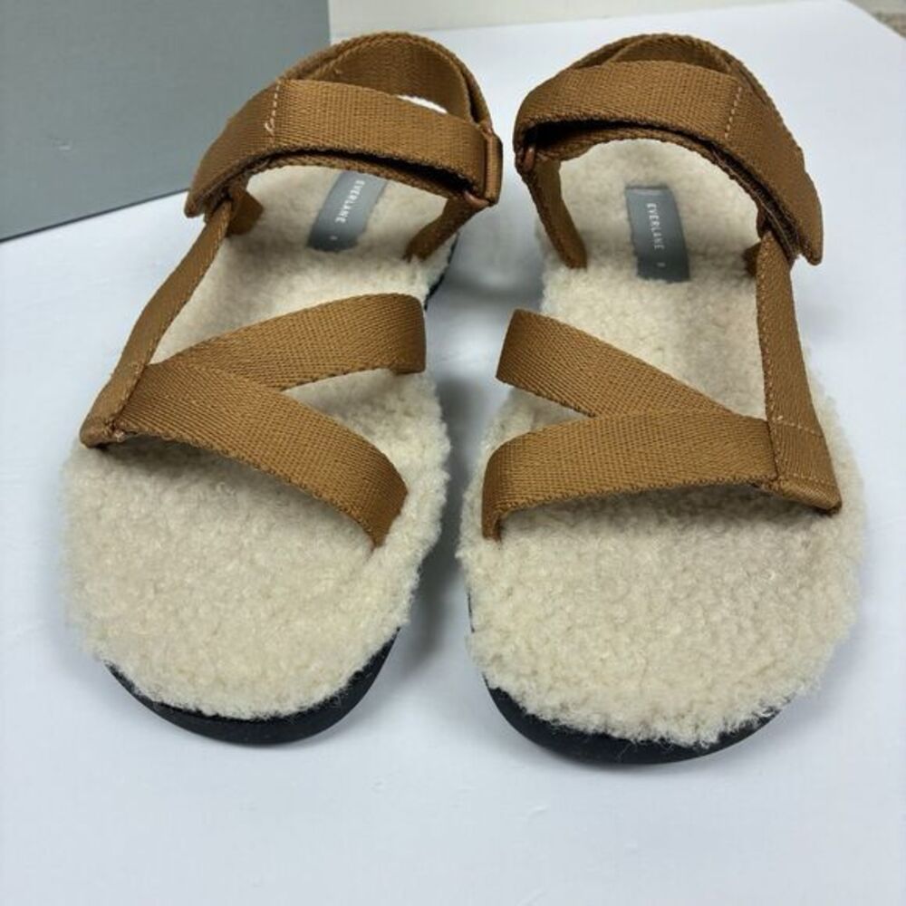 Everlane Teddy Sandals Sz 8 Renew Sporty Lounge Shoes Tan Sherpa NEW - Picture 6 of 9